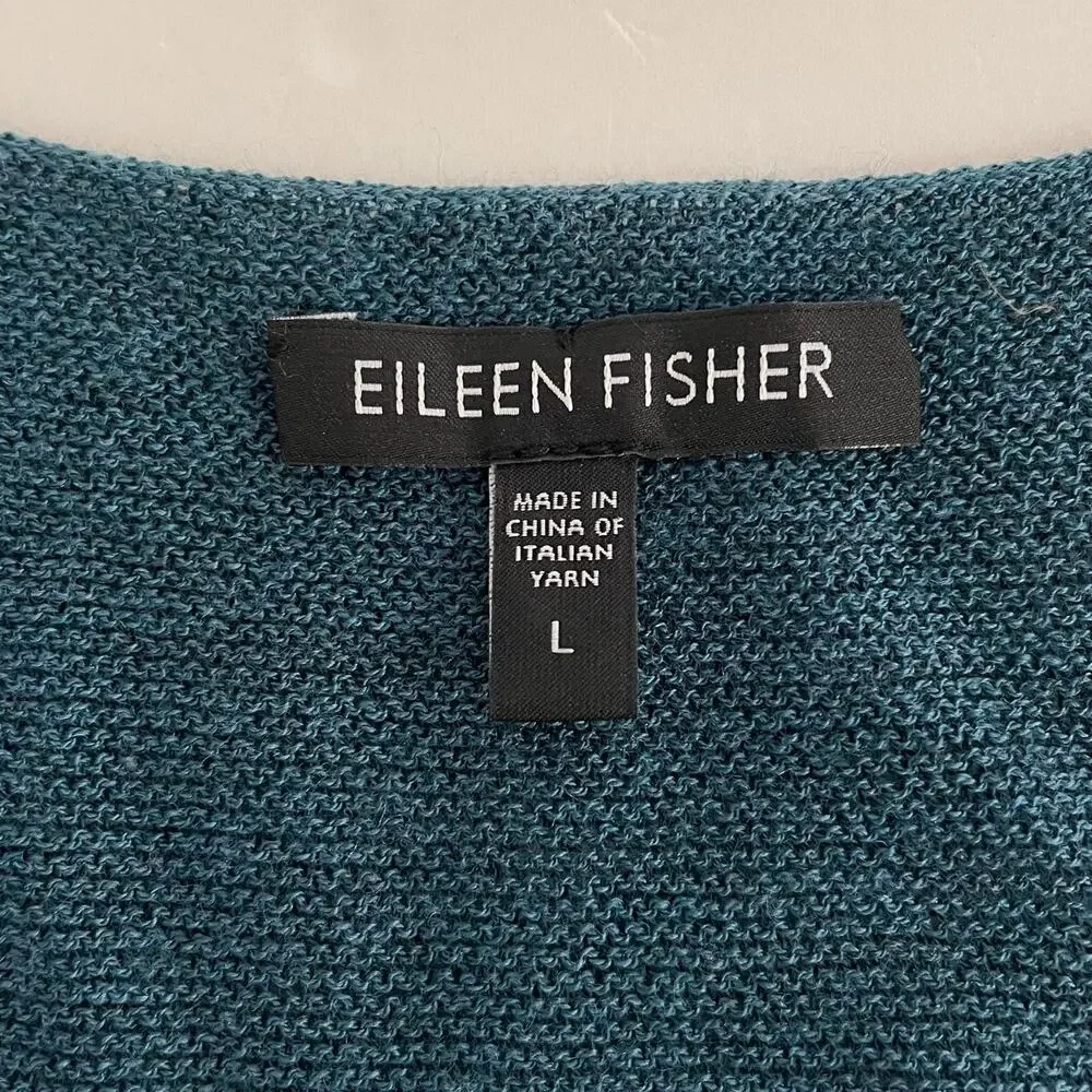 Eileen Fisher 100% Wool Waterfall Cardigan Sweater Teal L Oversized Lagenlook